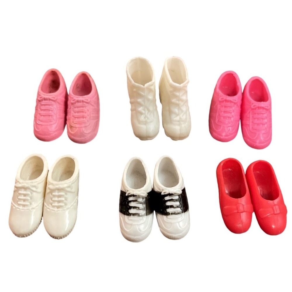 6‎ Pairs Lot Vtg Mattel Barbie Doll 80's Tennis Shoes Sneakers Pink Stripe White